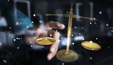 İşadamı ölçekler 3d render ağırlığında adalet ile
