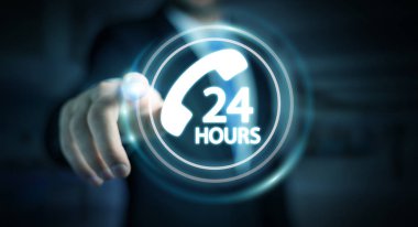 Yardım hattı yardım almak 3d rendering kullanarak iş adamı