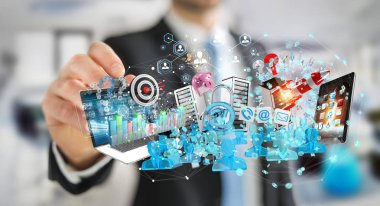 İşadamı aygıtları ve iş nesnelerinden birlikte 3d bağlanma 
