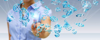 Uçan ağ bağlantısı arabirimi 3d renderi kullanarak iş adamı