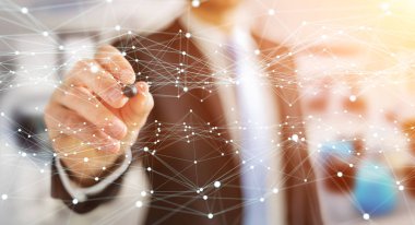 Uçan ağ işadamı 3d render tarafından çizilen nokta