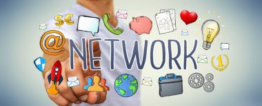 İşadamı modern el yazması ağ metin kullanma