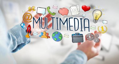 Multimedya teknolojisinin çizilmiş sunum kullanarak iş adamı