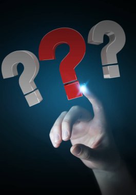 3D render soru işaretleri kullanarak iş kadını