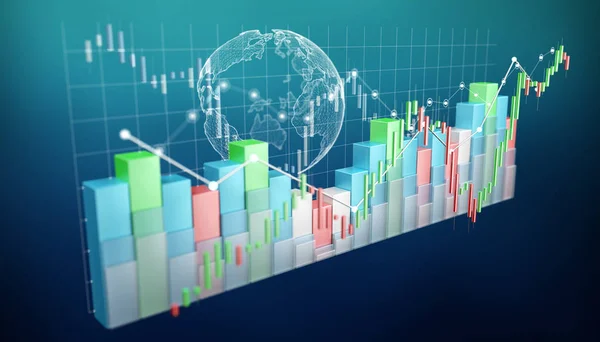 Digitális 3d renderelt tőzsdén statisztika és diagramok — Stock Fotó