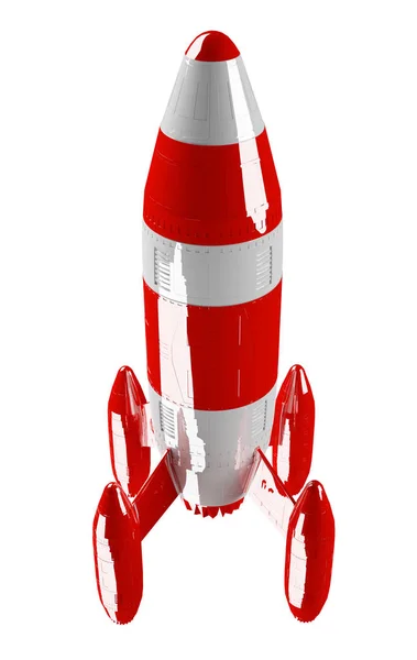 红色和白色的火箭发射 3d 渲染 — 图库照片
