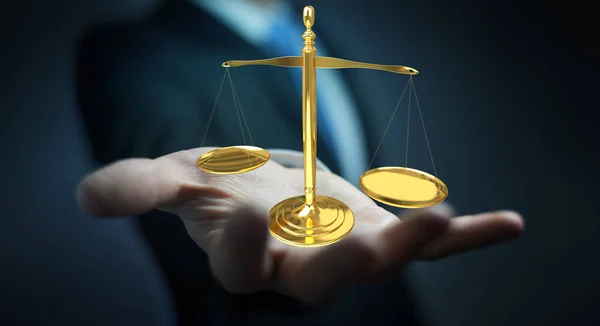 Empresario con balanzas de pesaje de justicia 3D renderizado —  Fotos de Stock