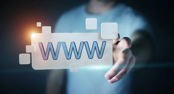 Empresário navegar na internet usando tátil barra de endereço web 3D — Fotografia de Stock