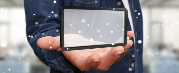 Businessman using digital screens tablet 3D rendering