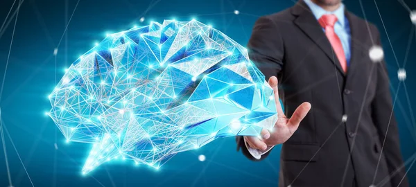 Podnikatel, dojemné digitální rentgenové lidský mozek svým prstem 3 — Stock fotografie