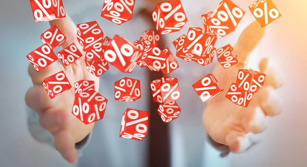 Бизнесмен с помощью белых и красных значков продаж 3D рендеринг — стоковое фото