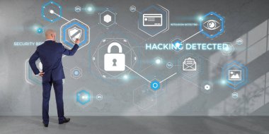 Bir duvar 3d render virüsten koruma arabirimini kullanarak iş adamı