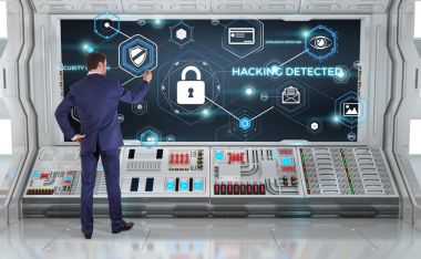 Bir kurulu 3d render virüsten koruma arabirimini kullanarak iş adamı