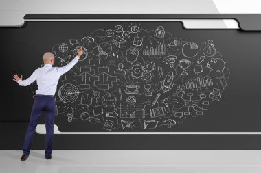 Bir proje çizim işadamı bir yönetim kurulu 3d render kroki