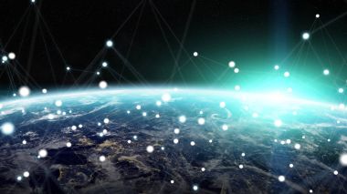 Gezegen üzerinde küresel ağ ve veri değişim Earth 3d parçalamak