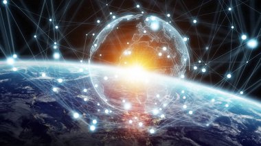 Gezegen üzerinde küresel ağ ve veri değişim Earth 3d parçalamak