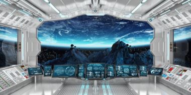 Uzay gemisi iç dünyanın manzaralı Earth 3d işleme el