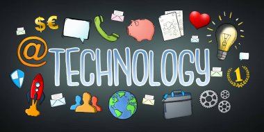 Simgeleri ile çizilmiş multimedya teknolojisi dijital metin