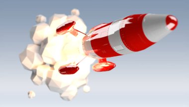 Kırmızı ve beyaz roket 3D render başlatılması