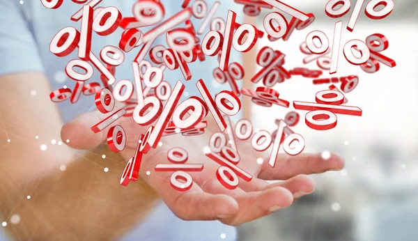 Geschäftsmann mit weißen und roten Verkaufssymbolen 3D-Rendering — Stockfoto