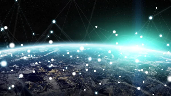 Wereldwijde netwerk en datas uitwisselingen over de planeet aarde 3d rend — Stockfoto