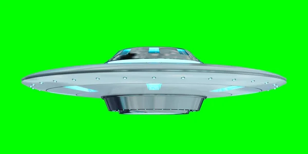 Vintage Ufo na białym tle na zielonym tle renderowania 3d — Zdjęcie stockowe