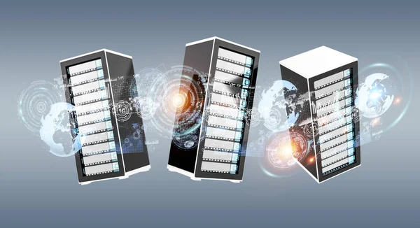 Datacenter Server-kamer met elkaar verbonden met 3D-rendering — Stockfoto
