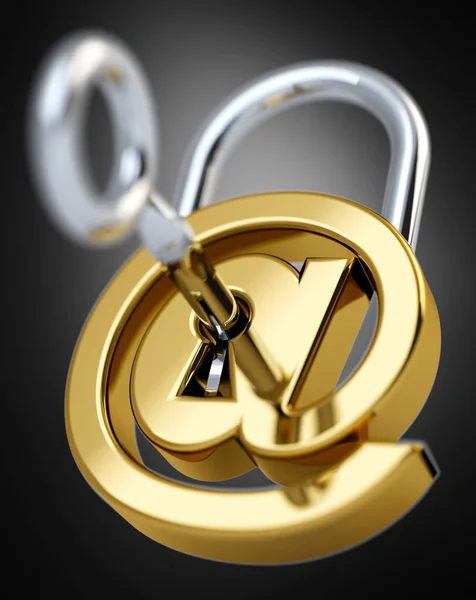 Digital arobase padlock 3D rendering — Stock Photo, Image