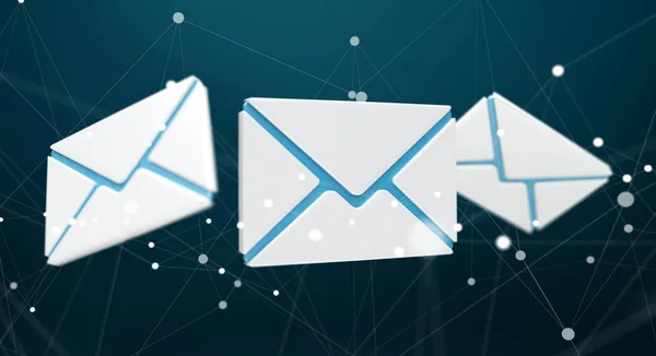 Icono de correo electrónico blanco y azul 3D renderizado —  Fotos de Stock