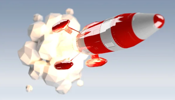 Biało -czerwone rakiety uruchomienie renderowania 3d — Zdjęcie stockowe