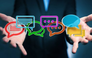 Dijital renkli 3d render konuşma ICO kullanarak iş adamı