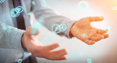 Uçan ağ bağlantısı arabirimi 3d renderi kullanarak iş adamı