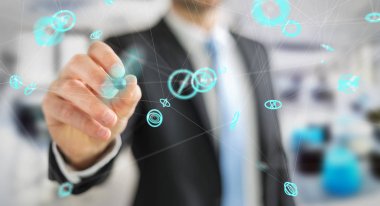 Uçan ağ bağlantısı arabirimi 3d renderi kullanarak iş adamı