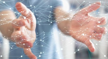 İşadamı 3d render tarafından düzenlenen ağ uçan nokta