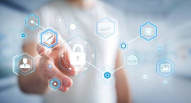 Bir siber saldırı 3d render engellemek için antivirus istimal iş adamı