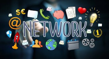 İşadamı modern el yazması ağ metin kullanma