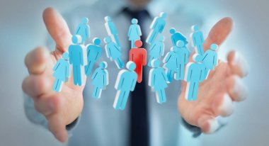 3D rendering grup insan elinde tutan işadamı