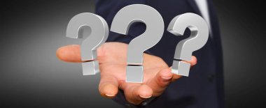 3D render soru işaretleri kullanarak iş adamı