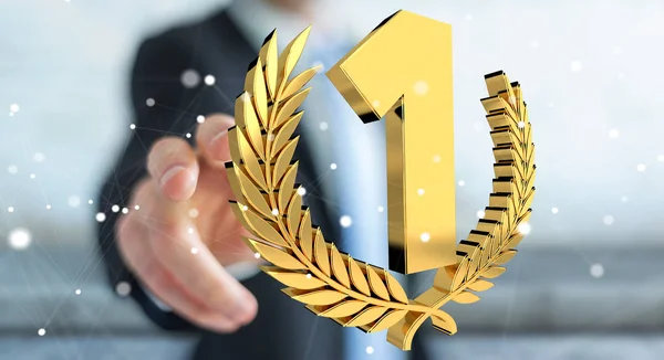Forretningsmann vinner den første gullprisen 3D-gjengivelse – stockfoto