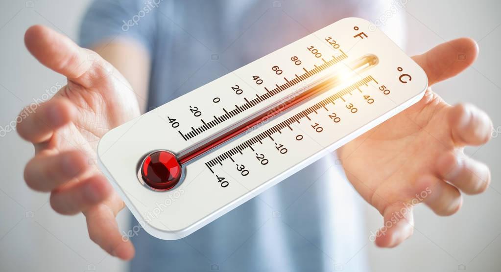 Businessman checking the temperature rise 3D rendering