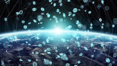 Gezegen üzerinde küresel ağ ve veri değişim Earth 3d parçalamak