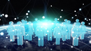 3D rendering grup simgeleri insan gezegeni çevreleyen