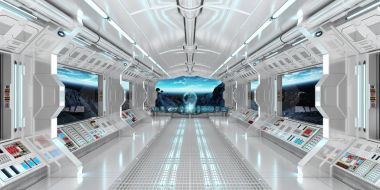 Uzay gemisi iç dünyanın manzaralı Earth 3d işleme el