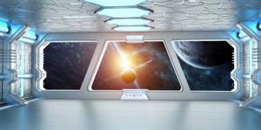 Uzay gemisi iç uzak sistem 3d render Manzaralı