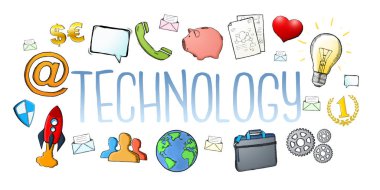 Simgeleri ile çizilmiş multimedya teknolojisi dijital metin