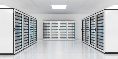 Beyaz sunucu Oda veri depolama 3d işleme merkezi