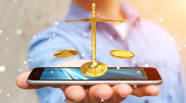 İşadamı ölçekler 3d render ağırlığında adalet ile