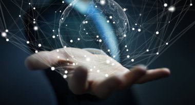 Uçan Dünya ağ arabirimi 3d işlemesini kullanan iş adamı