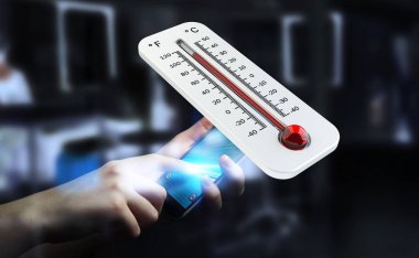 İşadamı sıcaklık yükselişi 3d işleme denetimi