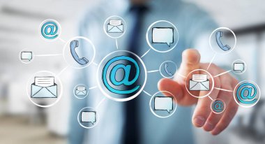 İletişim ve itibara çizilmiş grafiği dokunmadan işadamı